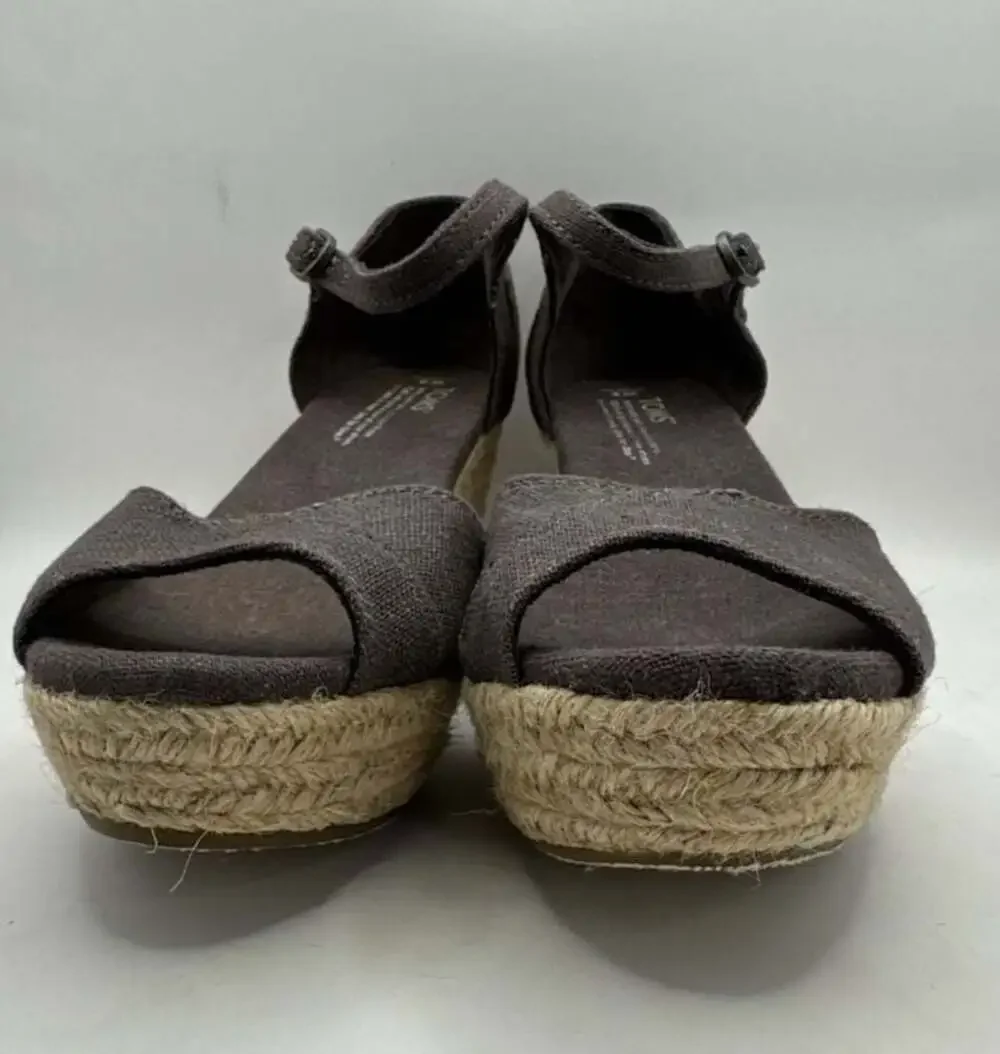 NWOTB TOMS Linen Platform Sandal Espadrille Wedges Blue Size 8W